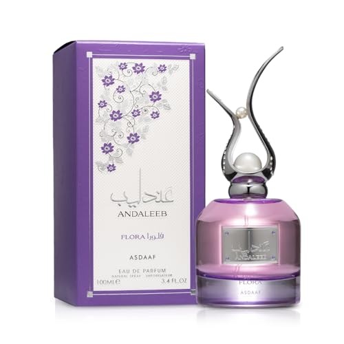 Lattafa Asdaaf Andaleeb Flora bottle pour suggests long-lasting fragrance for warm days.