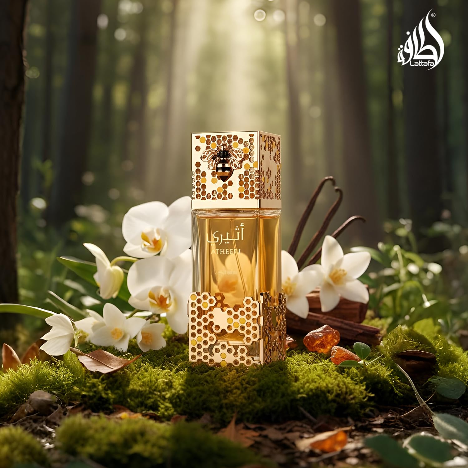 Lattafa Atheeri middle notes Orchid and Jasmine close-up