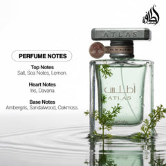 Lattafa Atlas close-up shows sleek label and luxurious cap for modern fragrance lovers