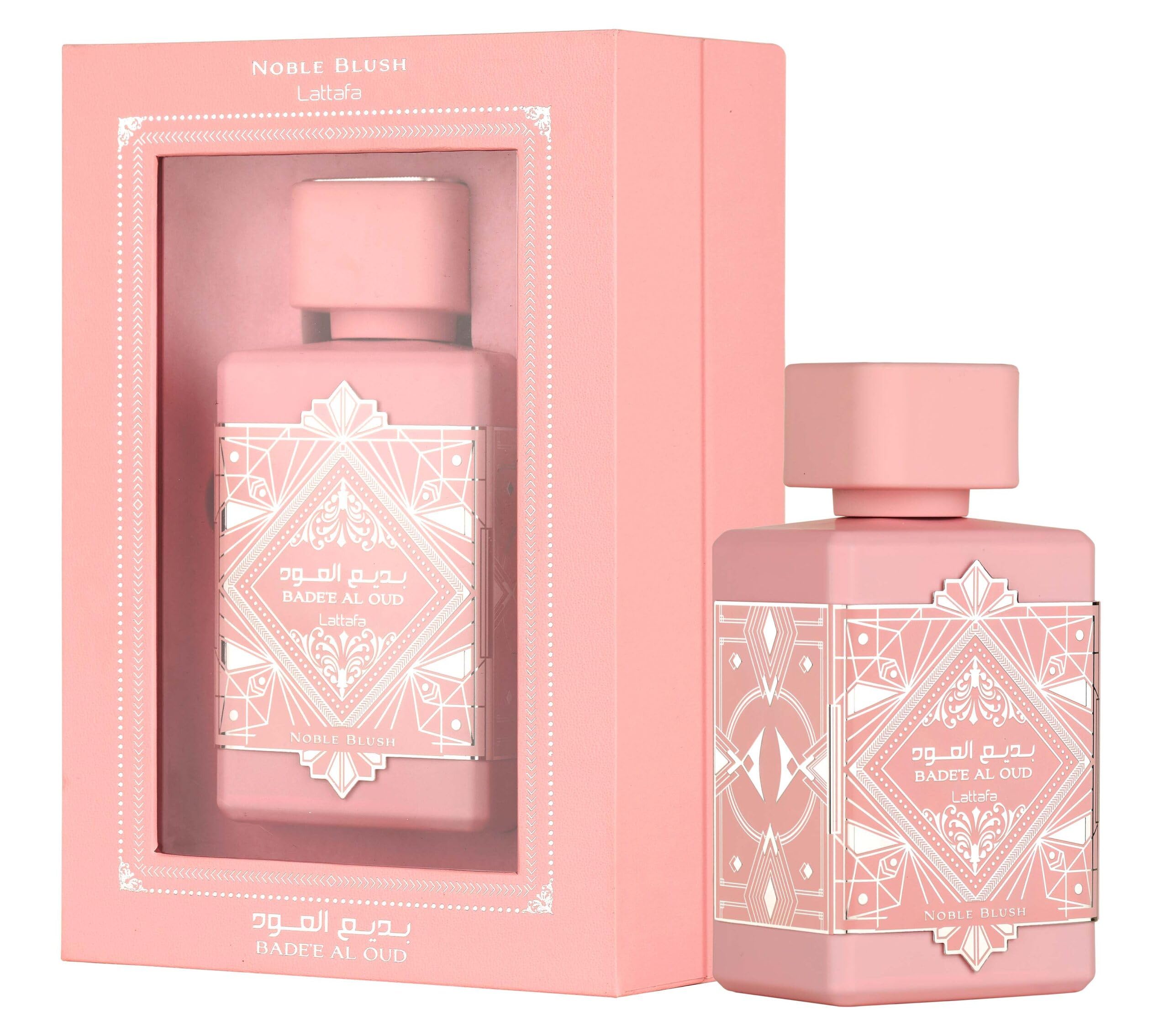 Lattafa Bade'e Al Oud Noble Blush elegant bottle-front display for premium unisex fragrance