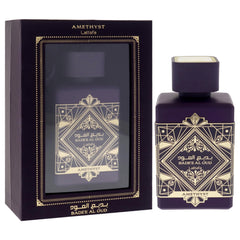 Lattafa Bade'e Al Oud Amethyst inner label close-up suggests premium attention to detail
