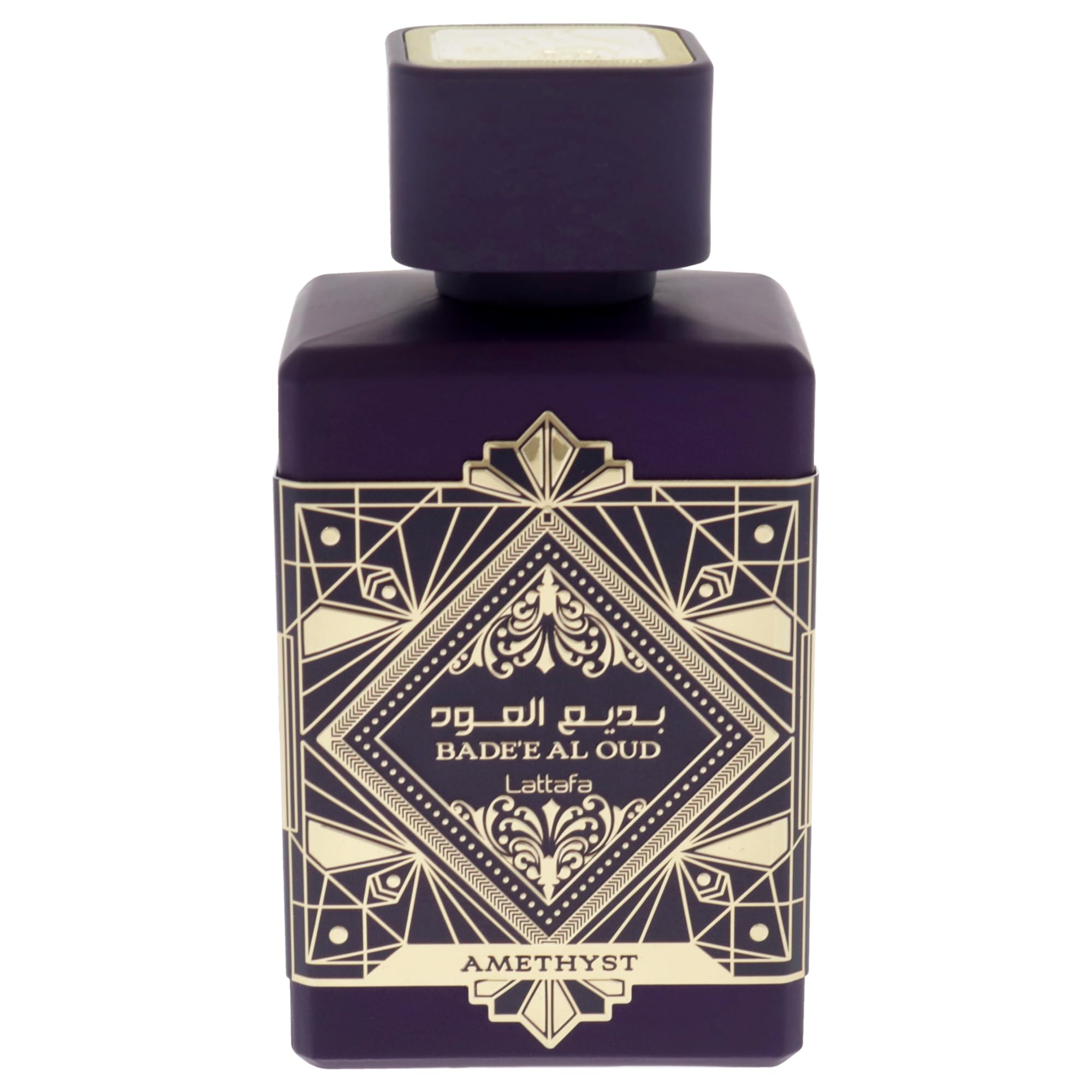 Lattafa Bade'e Al Oud Amethyst packaging design exudes luxury and gift-worthy appeal