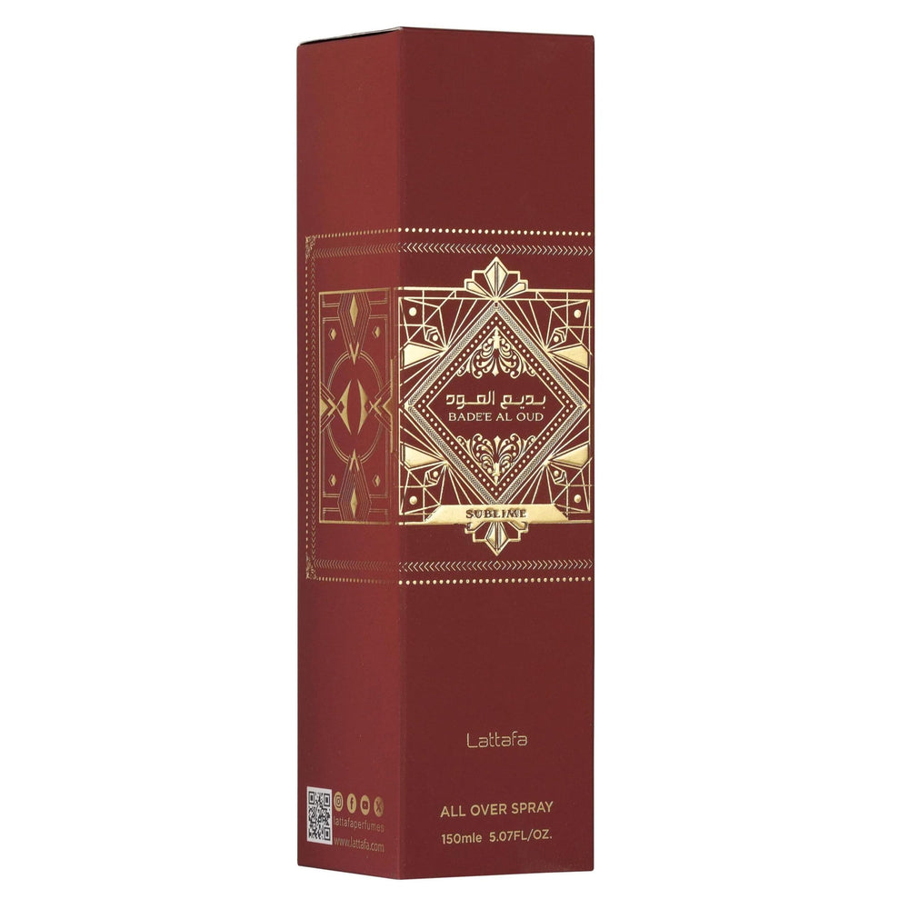 Lattafa Bade'e Al Oud Sublime amber-oud base glow suggesting a lingering evening presence.