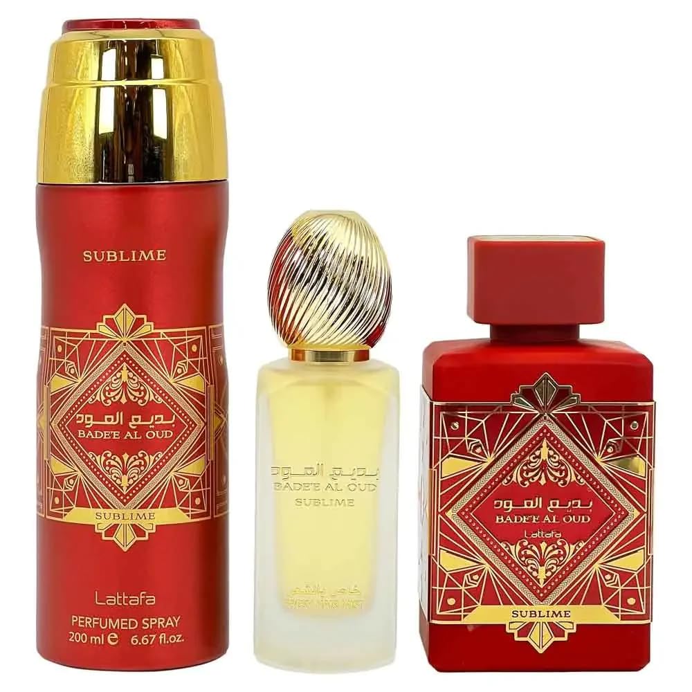 Lattafa Badee Al Oud Sublime hair mist bottle for on-the-go refresh and scent layering