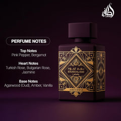 Lattafa Bade'e Al Oud Amethyst bottle front view for unisex fragrance appeal.