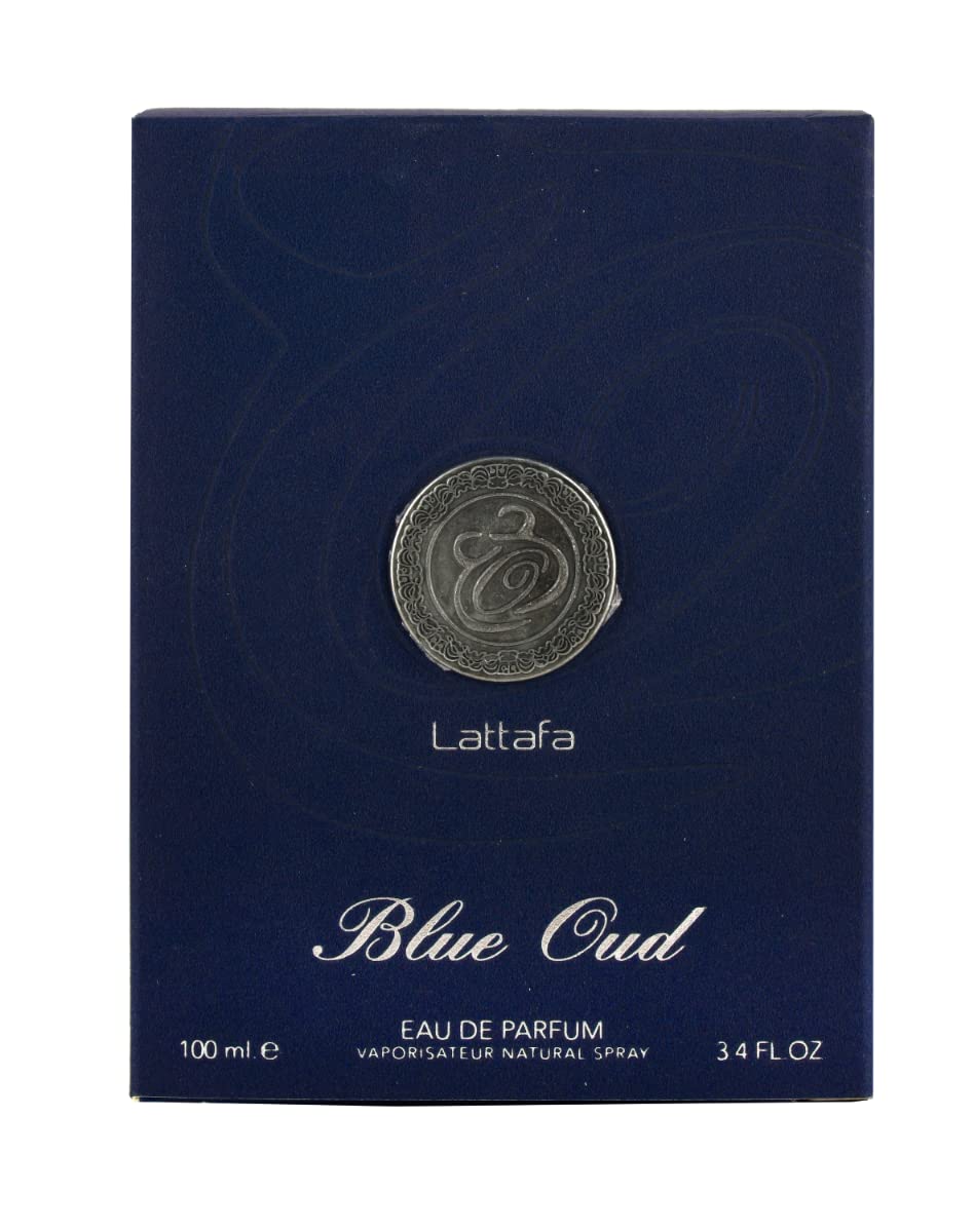 Lattafa Blue Oud packaging image conveys premium unisex appeal and versatile usage.