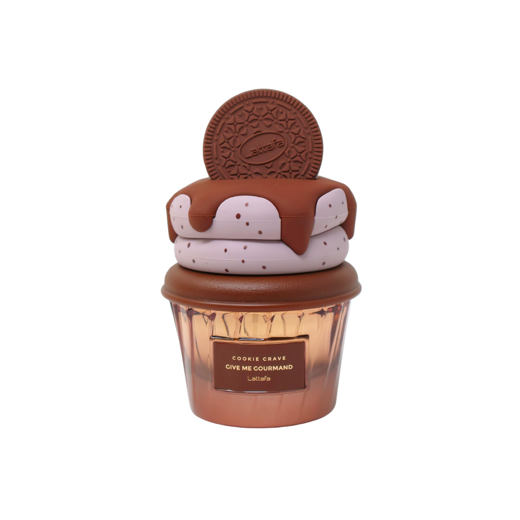 Lattafa Cookie Crave 75ml flacon close-up highlighting vanilla sugar notes.