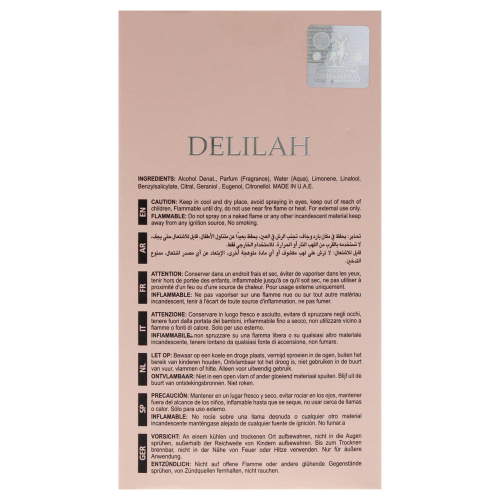 Lattafa Maison Alhambra Delilah suitable for all occasions, from date nights to everyday confidence.