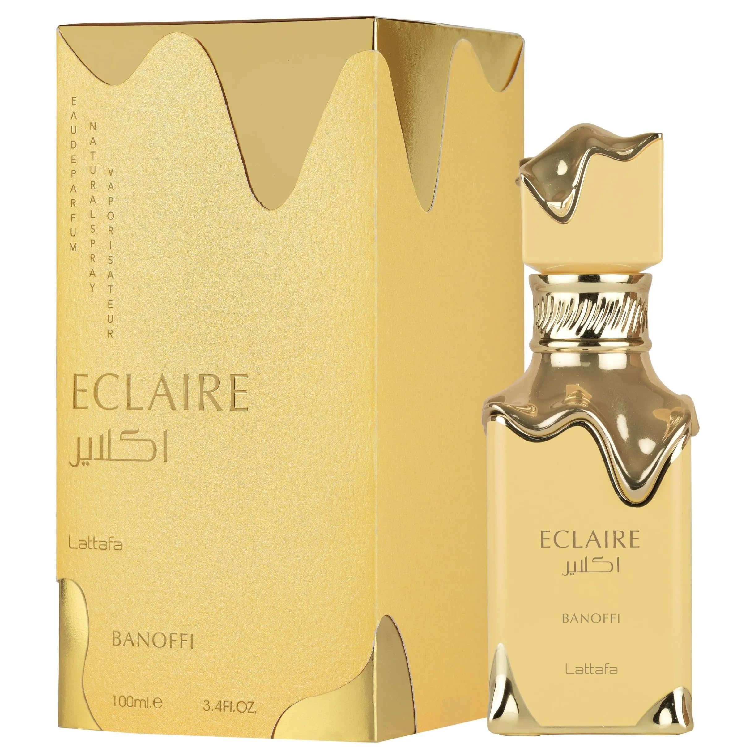 Lattafa Eclaire Banoffi cream swirl evokes dessert-inspired elegance for smart-casual days.
