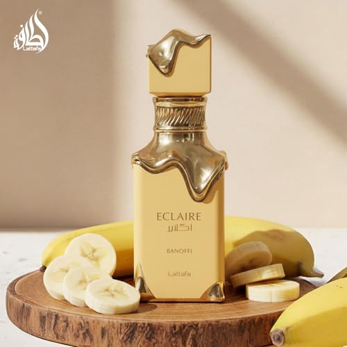 Lattafa Eclaire Banoffi spray offers long-lasting sweetness for evening occasions.