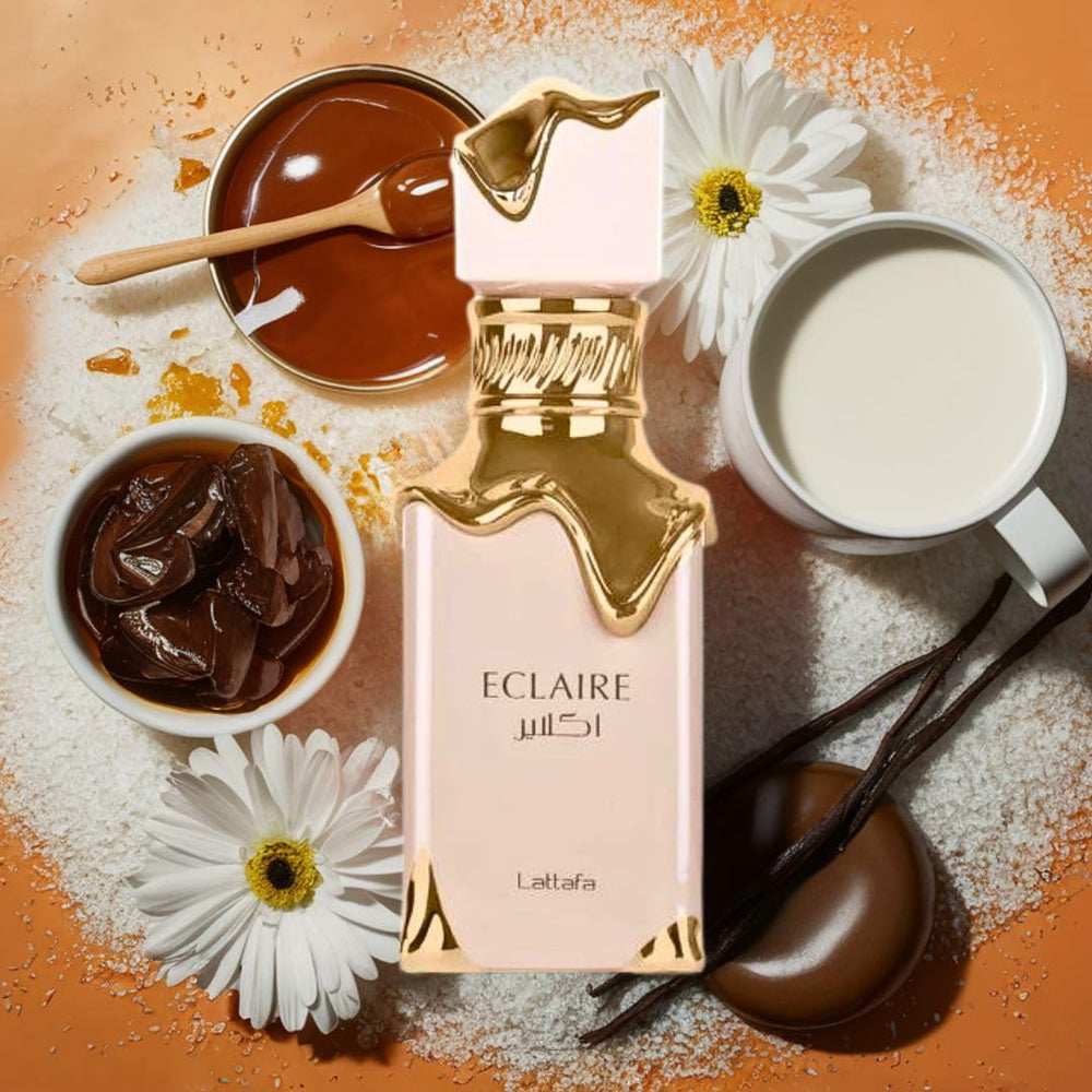 Lattafa Eclaire heart notes white flowers honey deliver feminine allure.