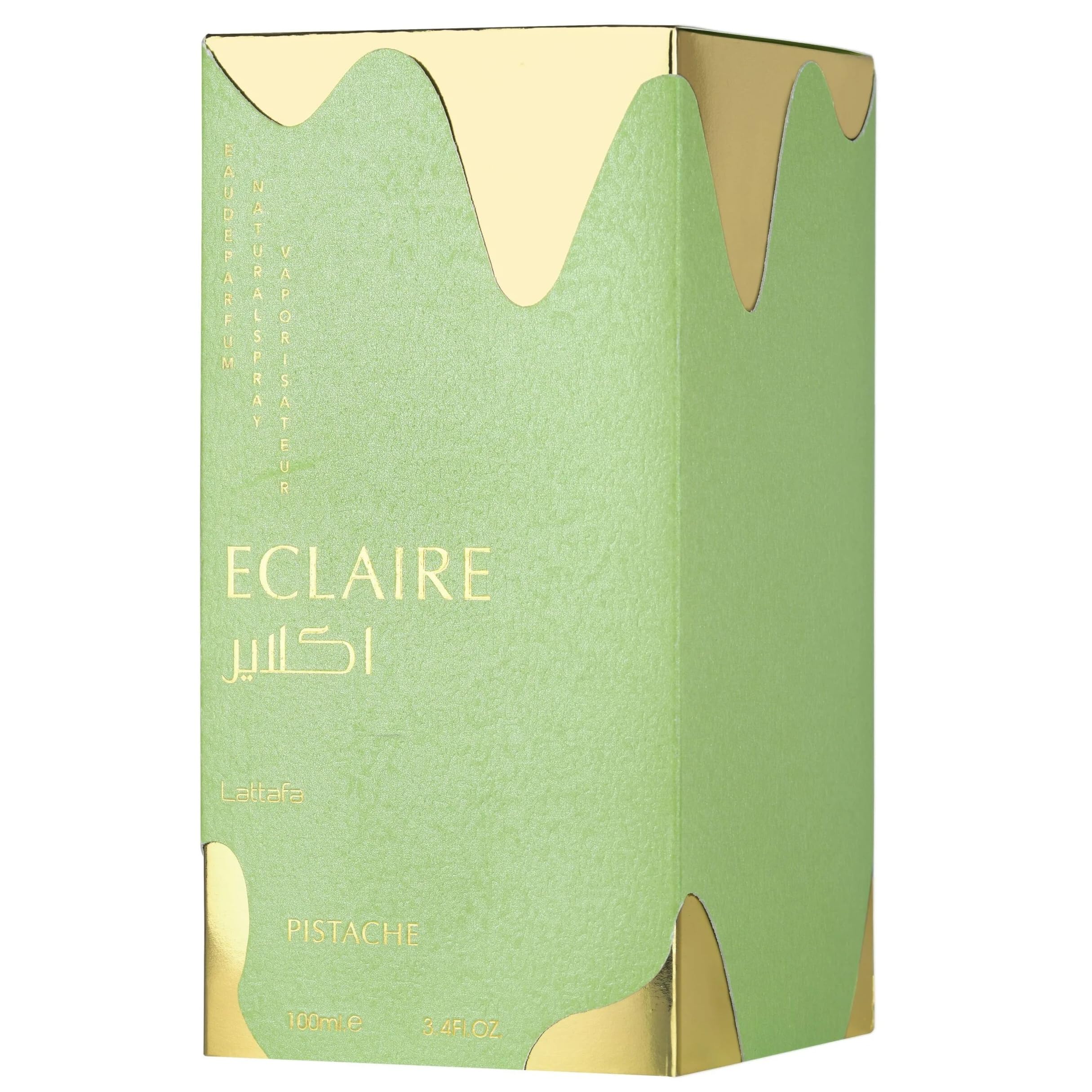 Lattafa Eclaire Pistache gift box suggests a premium, indulgent gift option.
