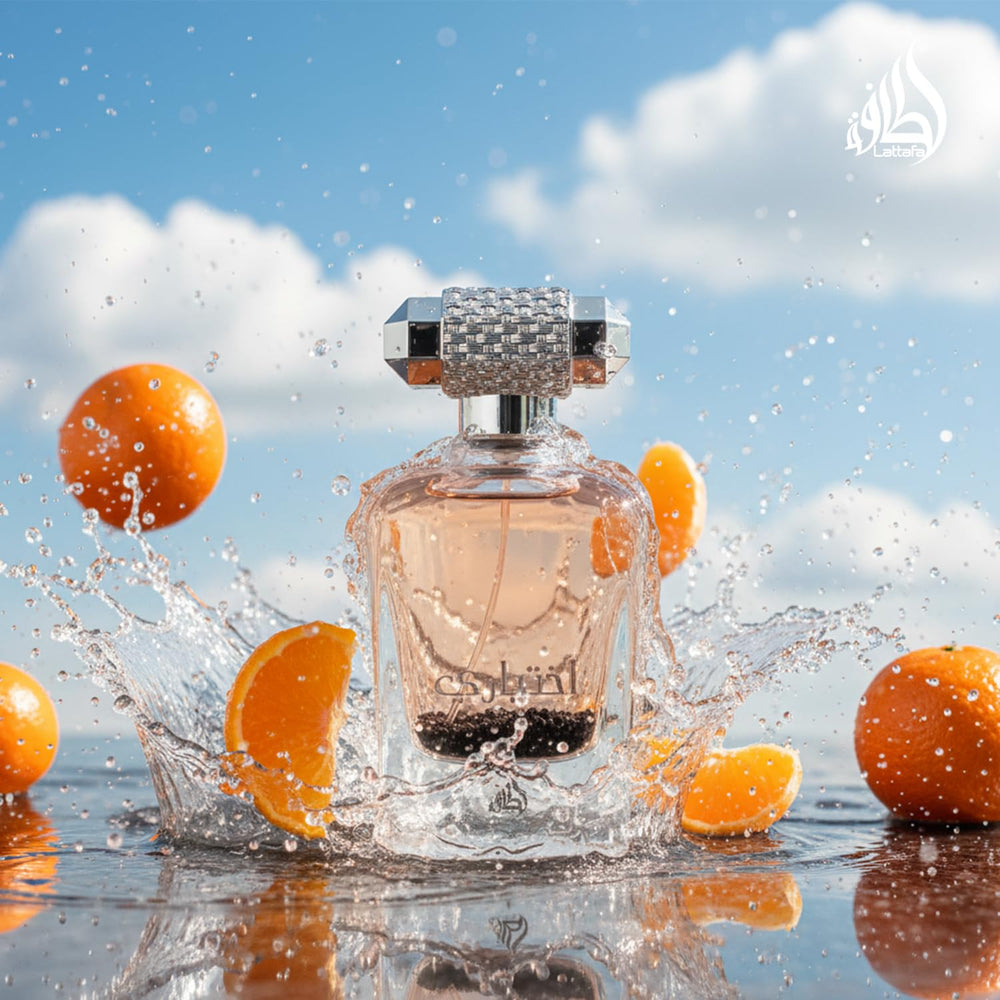 Lattafa Ekhtiari amber-sandalwood base adds warmth and depth.