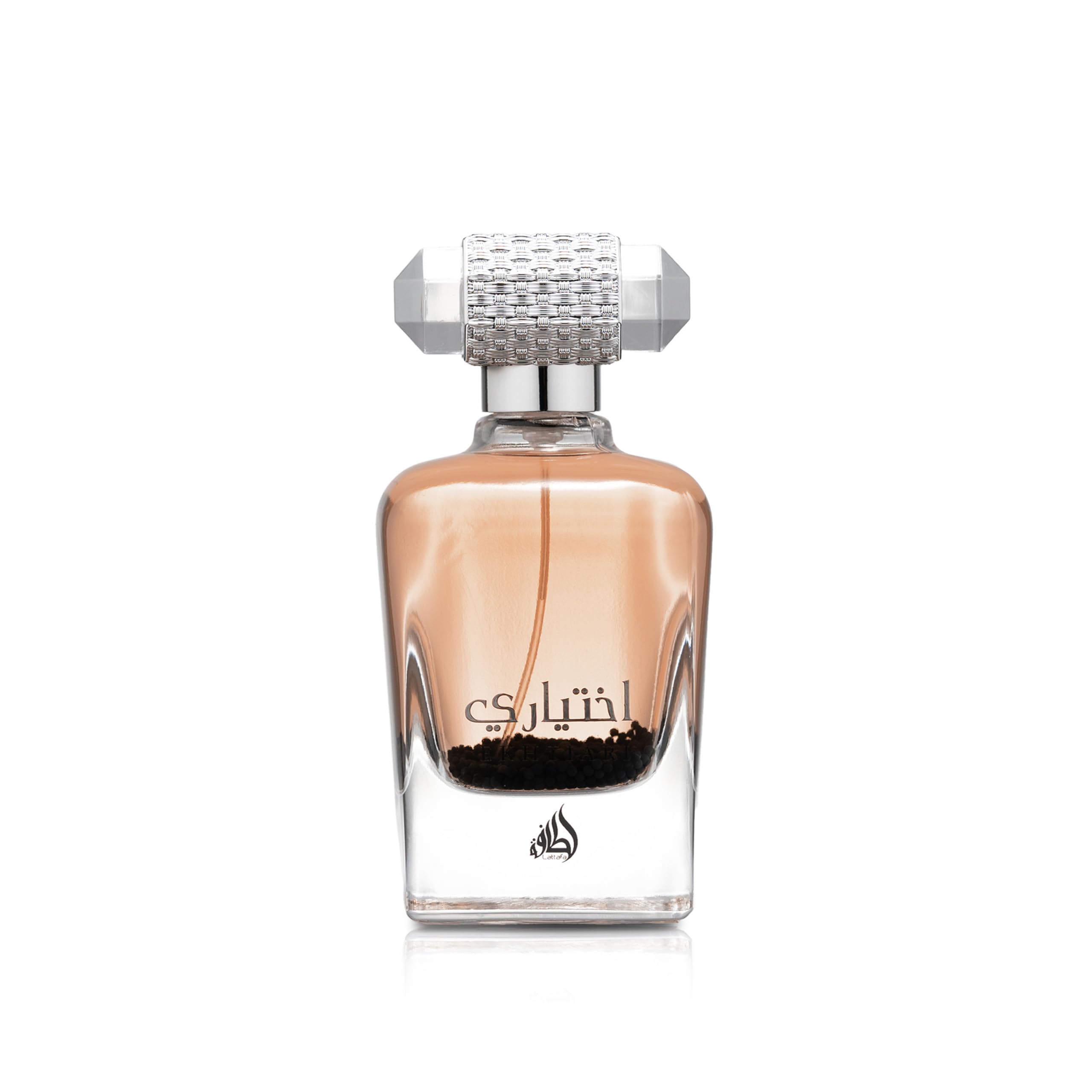 Lattafa Ekhtiari bottle front view for unisex fragrance versatility.