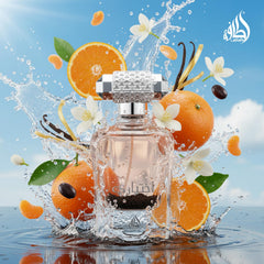 Lattafa Ekhtiari top view highlights mandarin brightness for daytime wear.
