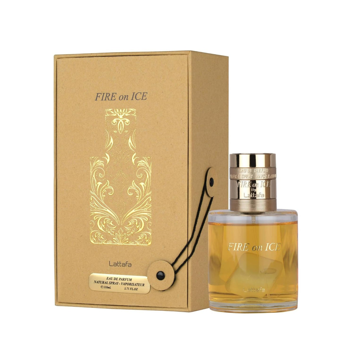 Lattafa Fire On Ice bottle front view for bold statement fragrance