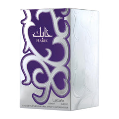 Lattafa Habik base notes of sandalwood and patchouli offer warm, lasting depth