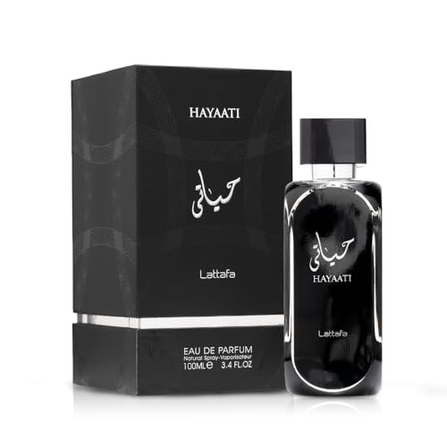 Lattafa Hayaati packaging—sleek box presenting a modern woody-aromatic fragrance for gifting.
