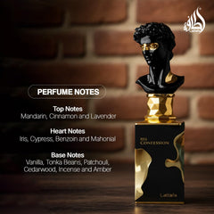 Lattafa His Confession heart notes add depth for evening elegance.