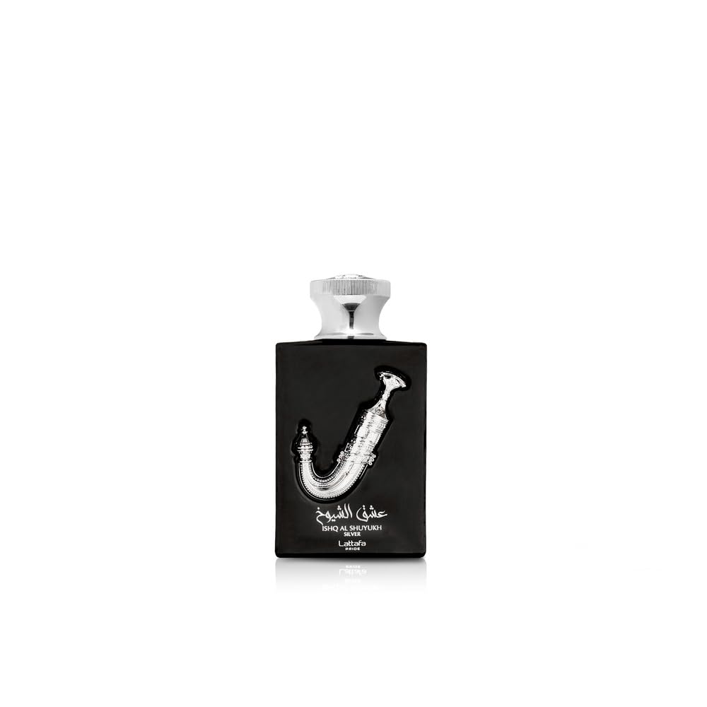 Lattafa Ishq Al Shuyukh Silver bottle front view for everyday wear