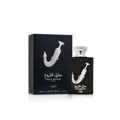 Lattafa Ishq Al Shuyukh Silver box packaging, gift-ready presentation