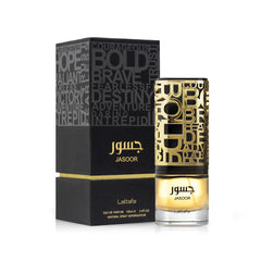Lattafa Jasoor base-notes woody-musk warmth ideal for evenings.