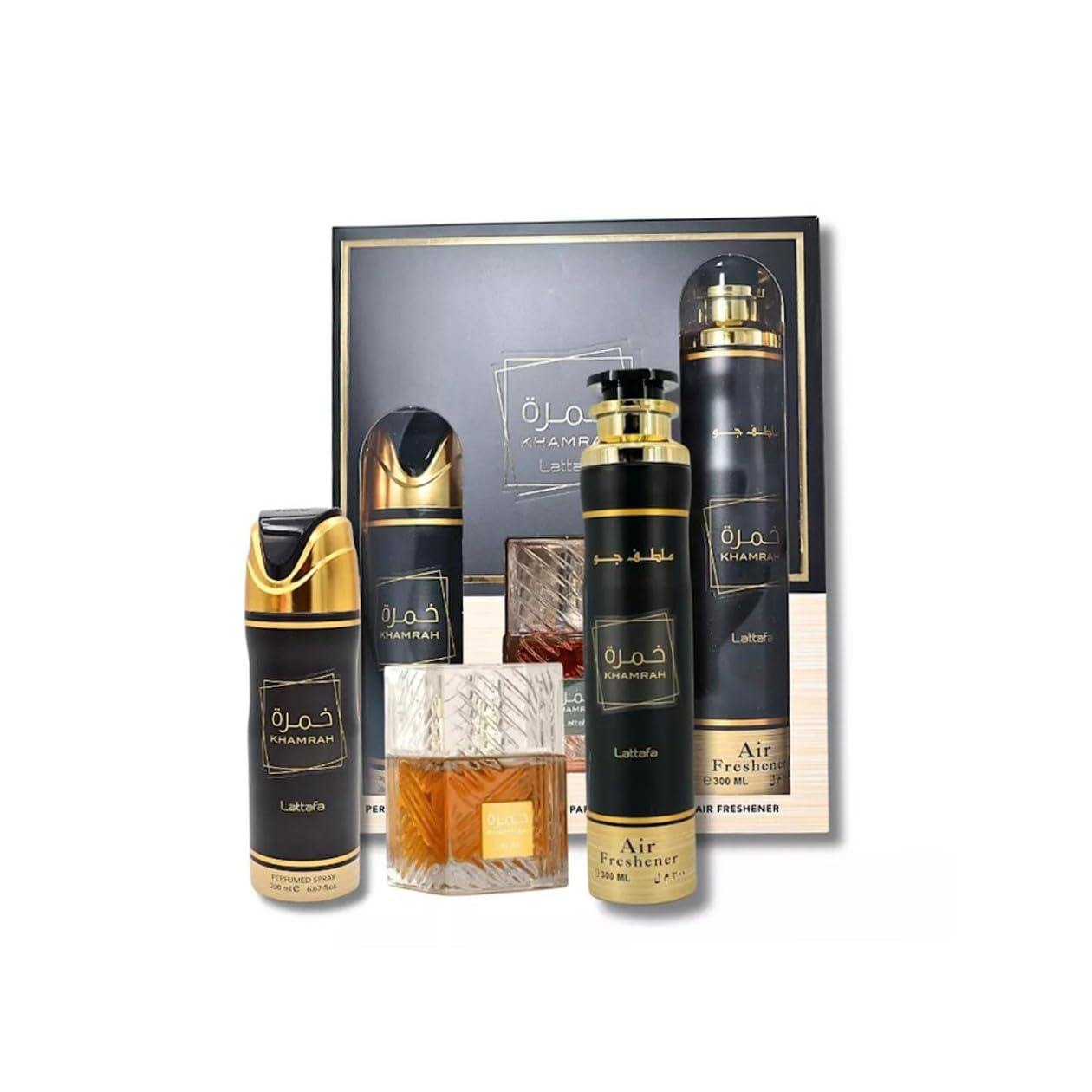 Lattafa Khamrah 300ml air freshener; refreshes rooms with a spicy oriental aroma.