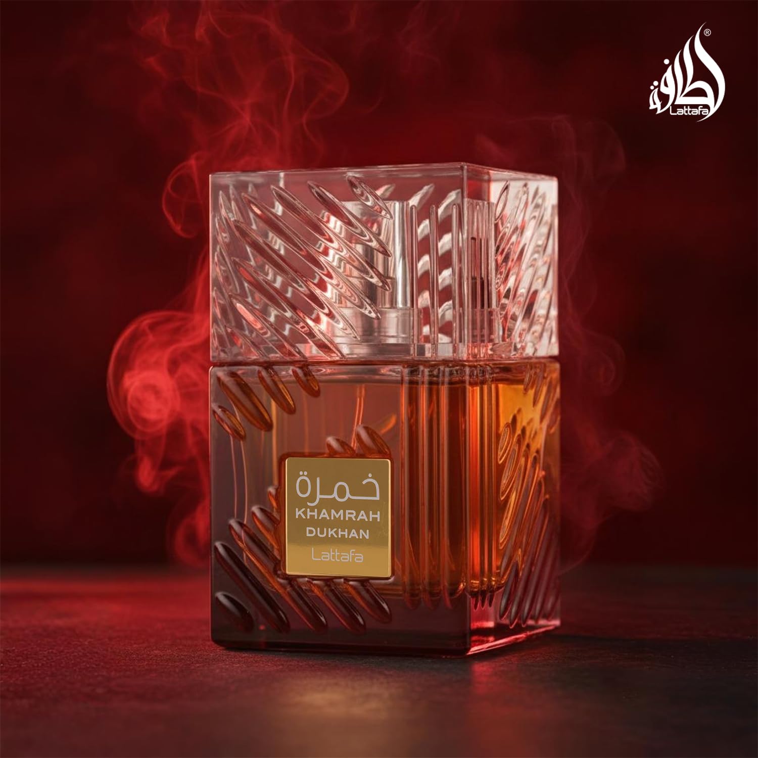 Lattafa Khamrah Dukhan collection display shows its versatile unisex appeal.