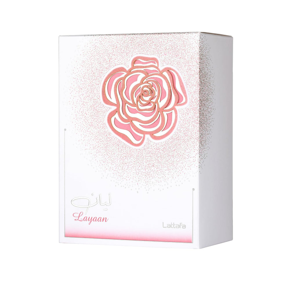 Lattafa Layaan fragrance-notes-illustration showing sustained scent for all-day wear.