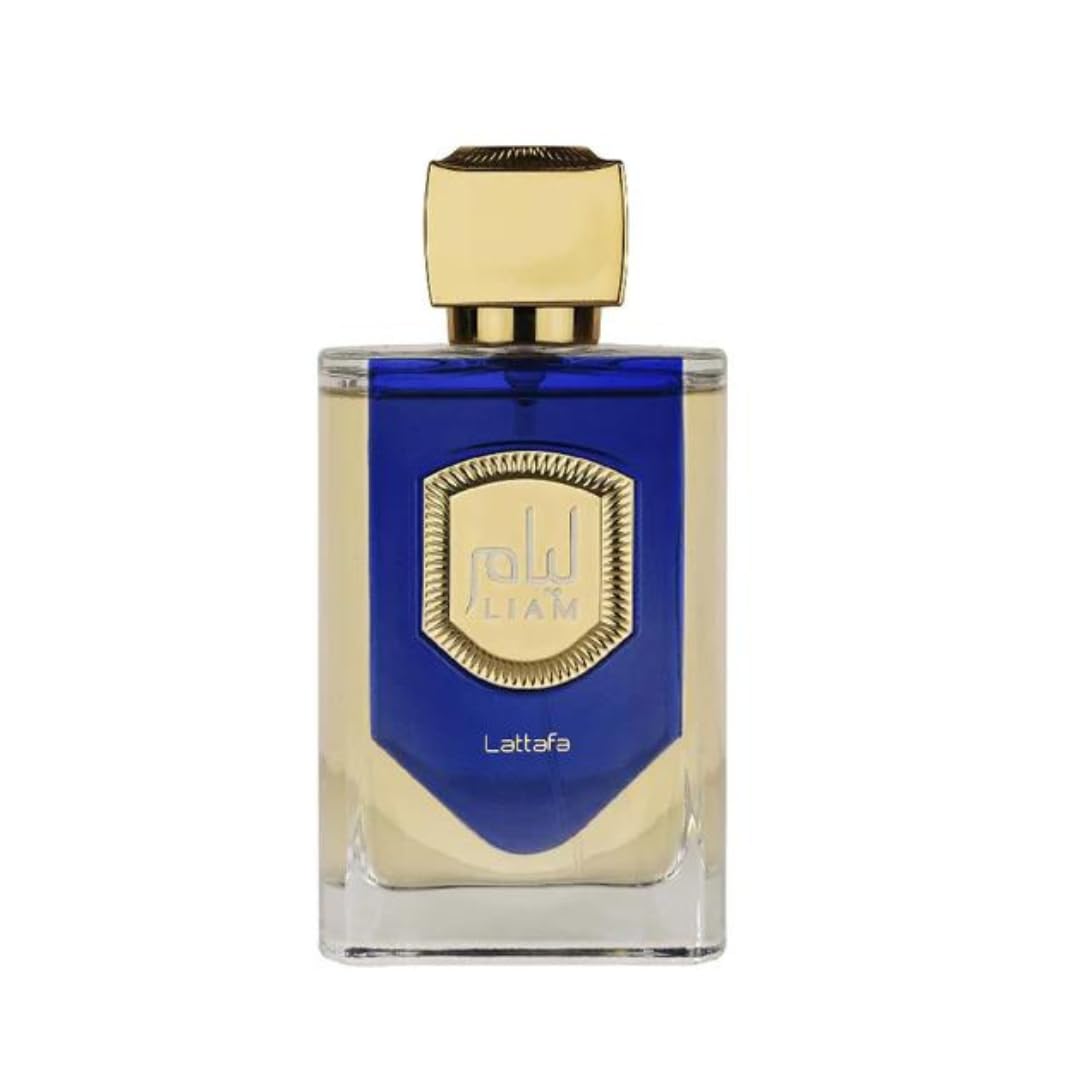 Lattafa Liam Blue Shine logo close-up signals authentic quality and heritage.