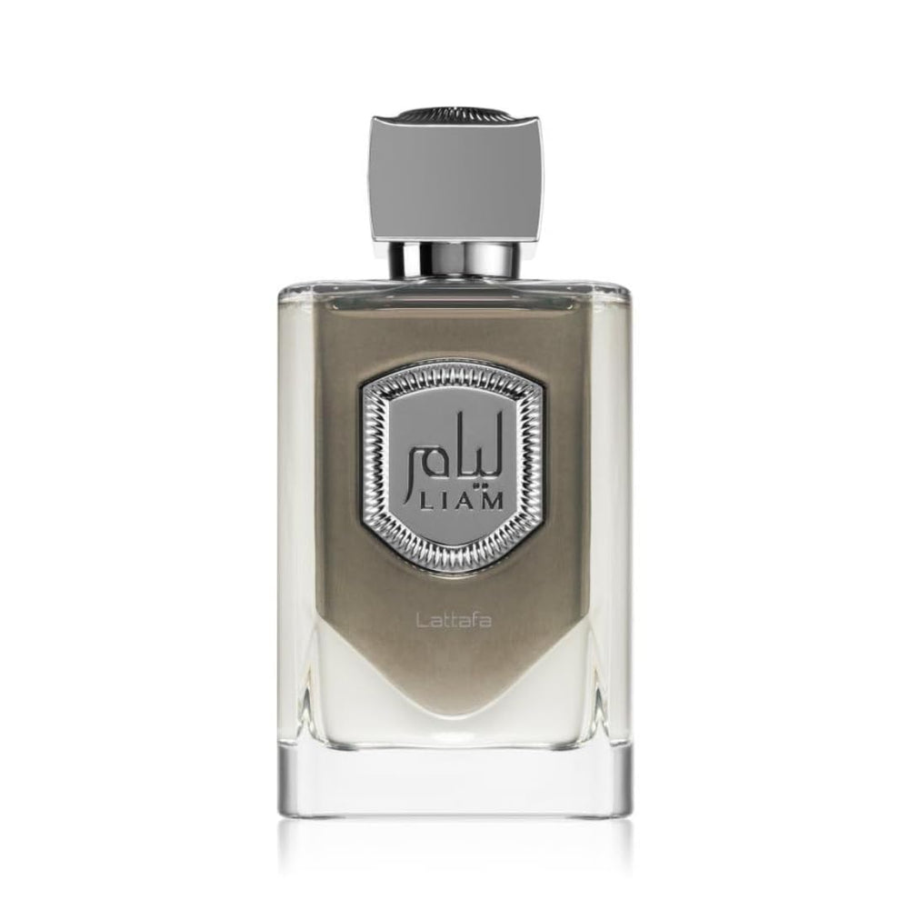 Lattafa Liam Grey iris-vetiver detail hints at sophisticated, balanced aroma for professional settings.