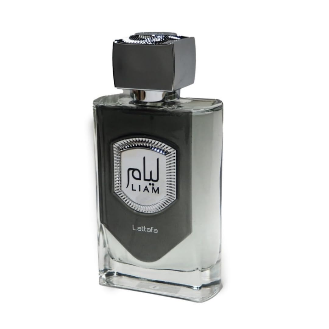 Lattafa Liam Grey vanilla-sandalwood base showcases lasting warmth for intimate moments.