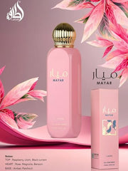 Lattafa Mayar fragrance mist spray emphasizes a light, long-lasting scent ideal for all-day wear.