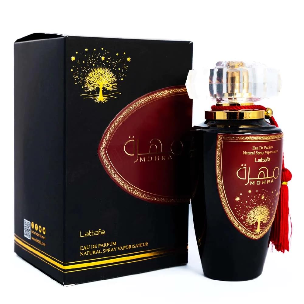 Lattafa Mohra 100 ml bottle on shelf for everyday use
