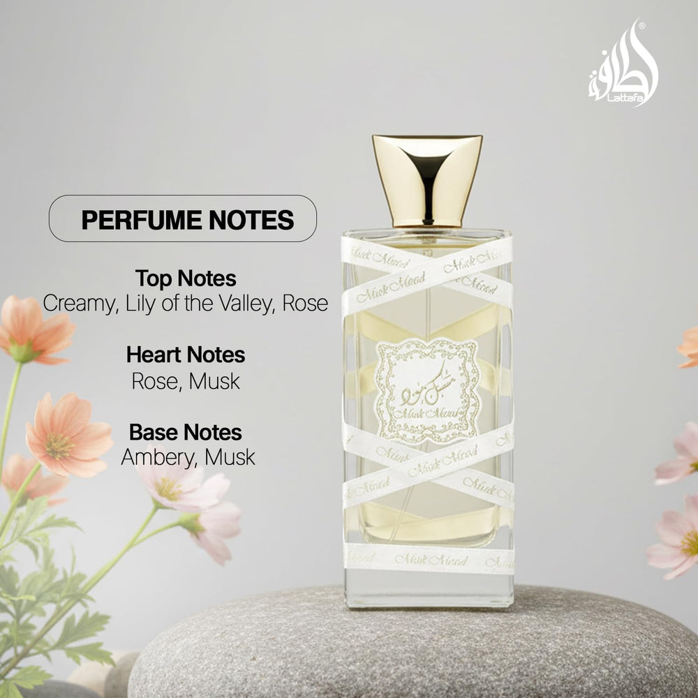 Lattafa Musk Mood bottle closeup shows a premium finish ideal for gifting.