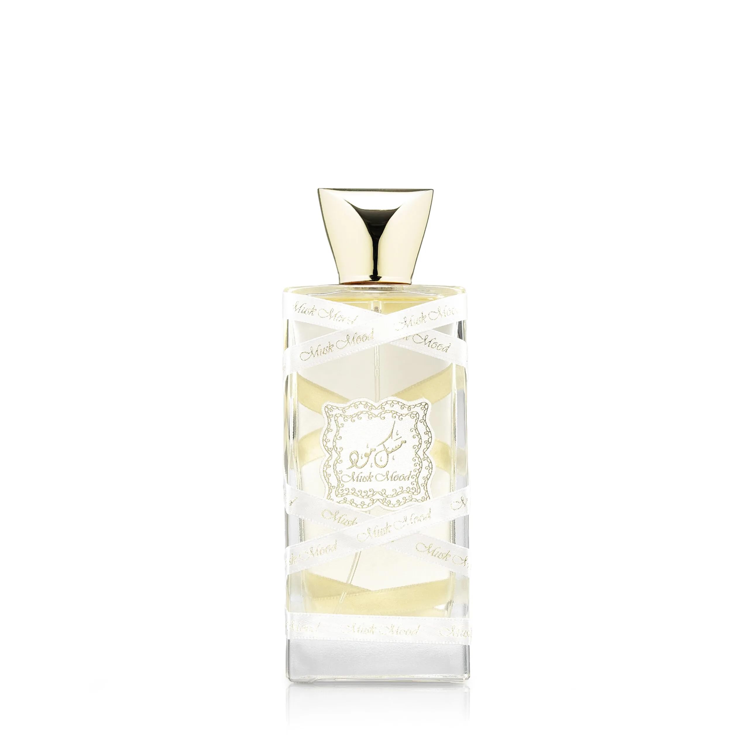Lattafa Musk Mood bottle front offers a sleek unisex fragrance for daily wear.