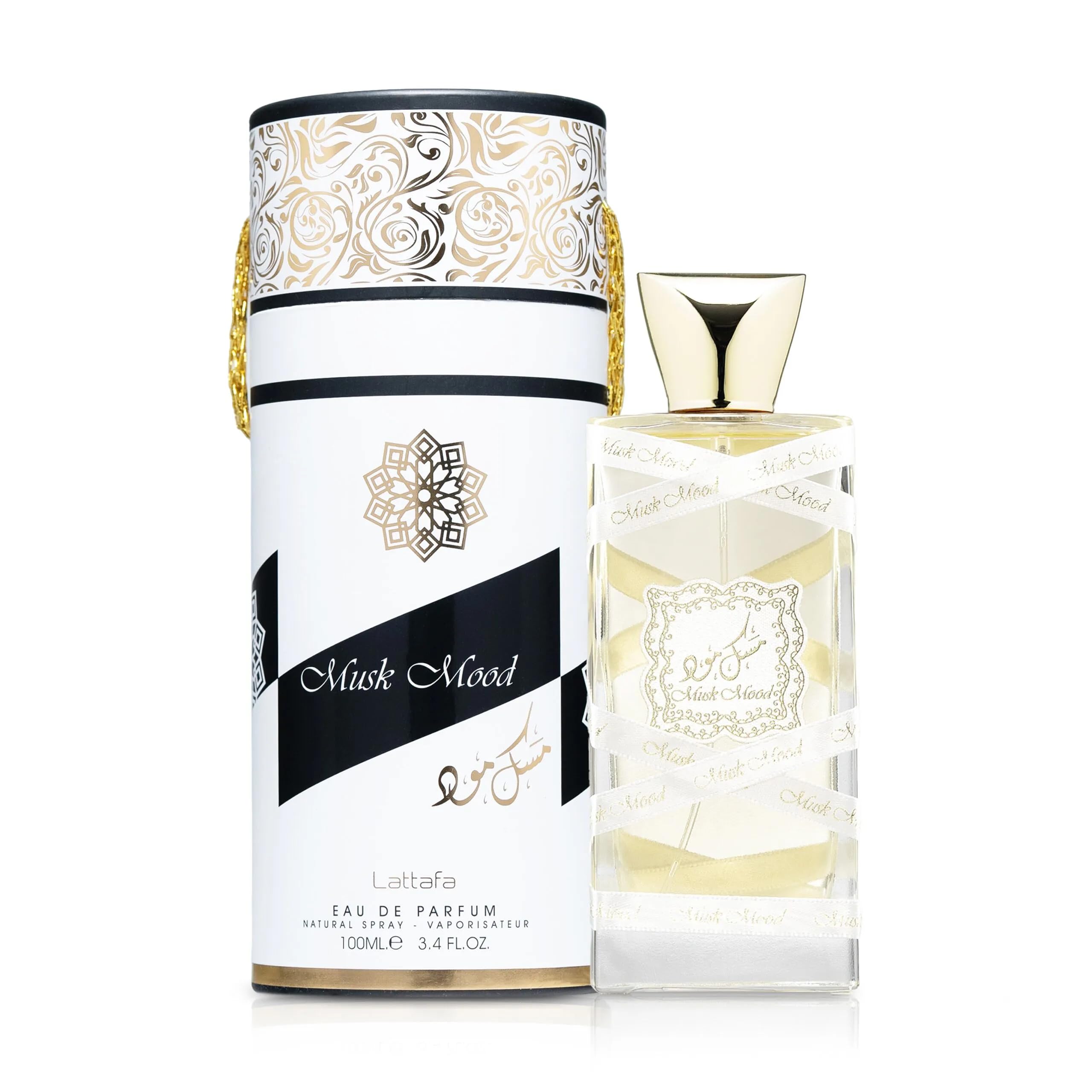 Lattafa Musk Mood spray-action captures a fine mist for even application.