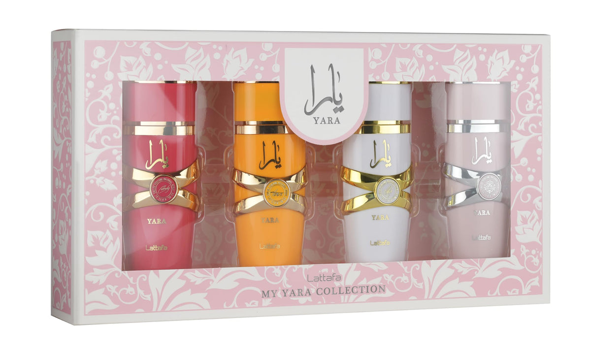 Lattafa My Yara Collection gift set with four 25 ml bottles, ideal for daily wear or gifting.