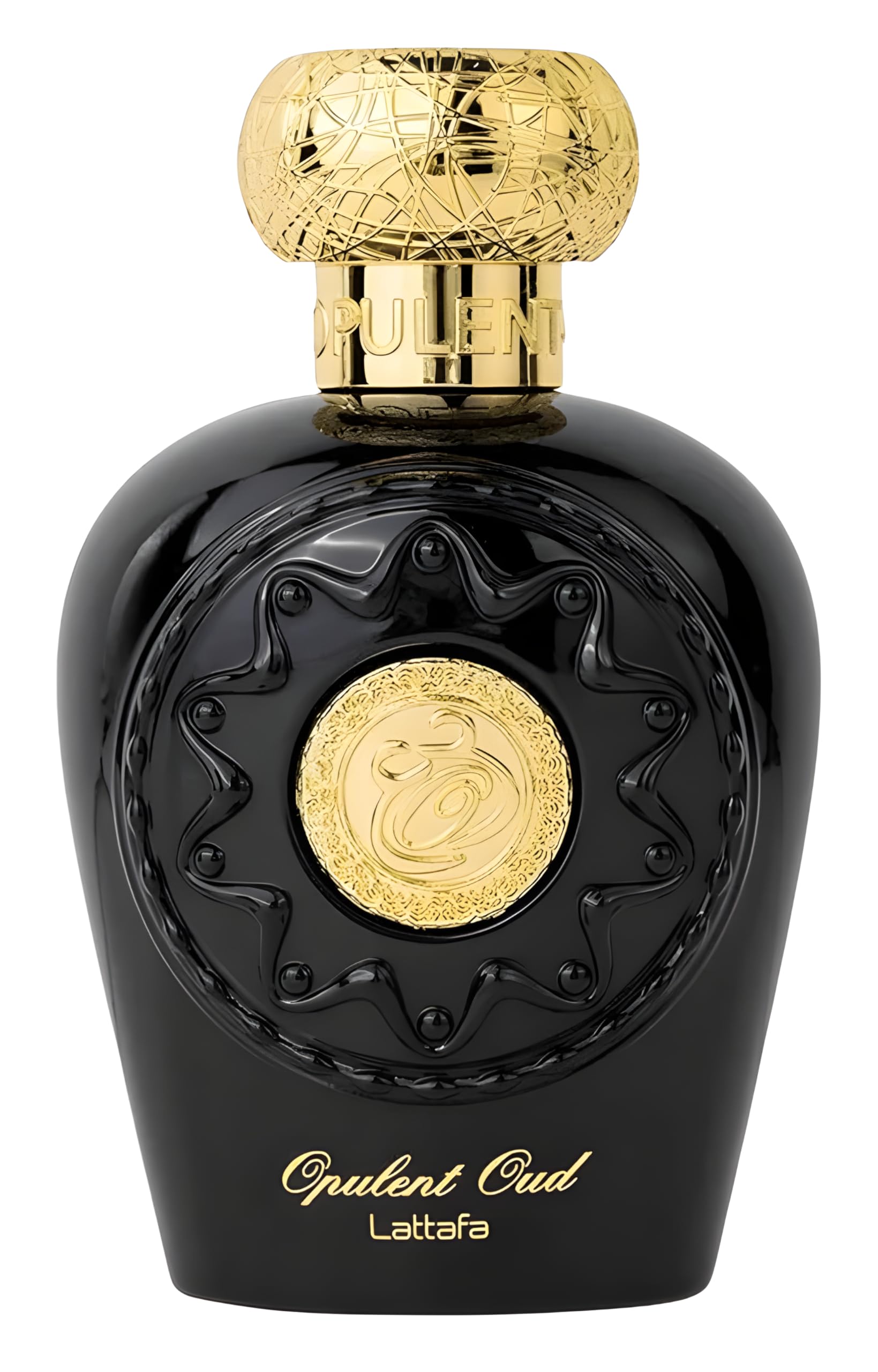 Lattafa Opulent Oud bottle front shows unisex appeal for evening wear