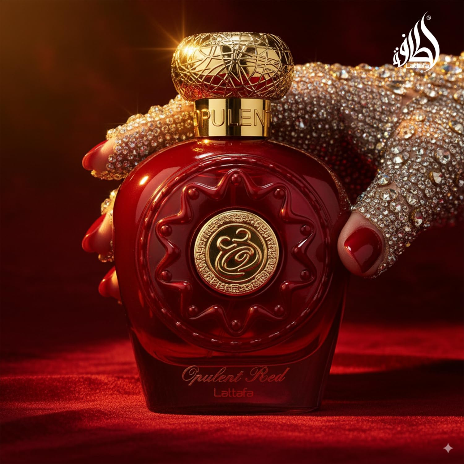 Lattafa Opulent Red packaging box presents a premium unisex fragrance experience.