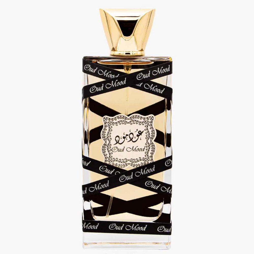 Lattafa Oud Mood bottle front showcases premium unisex fragrance for everyday wear