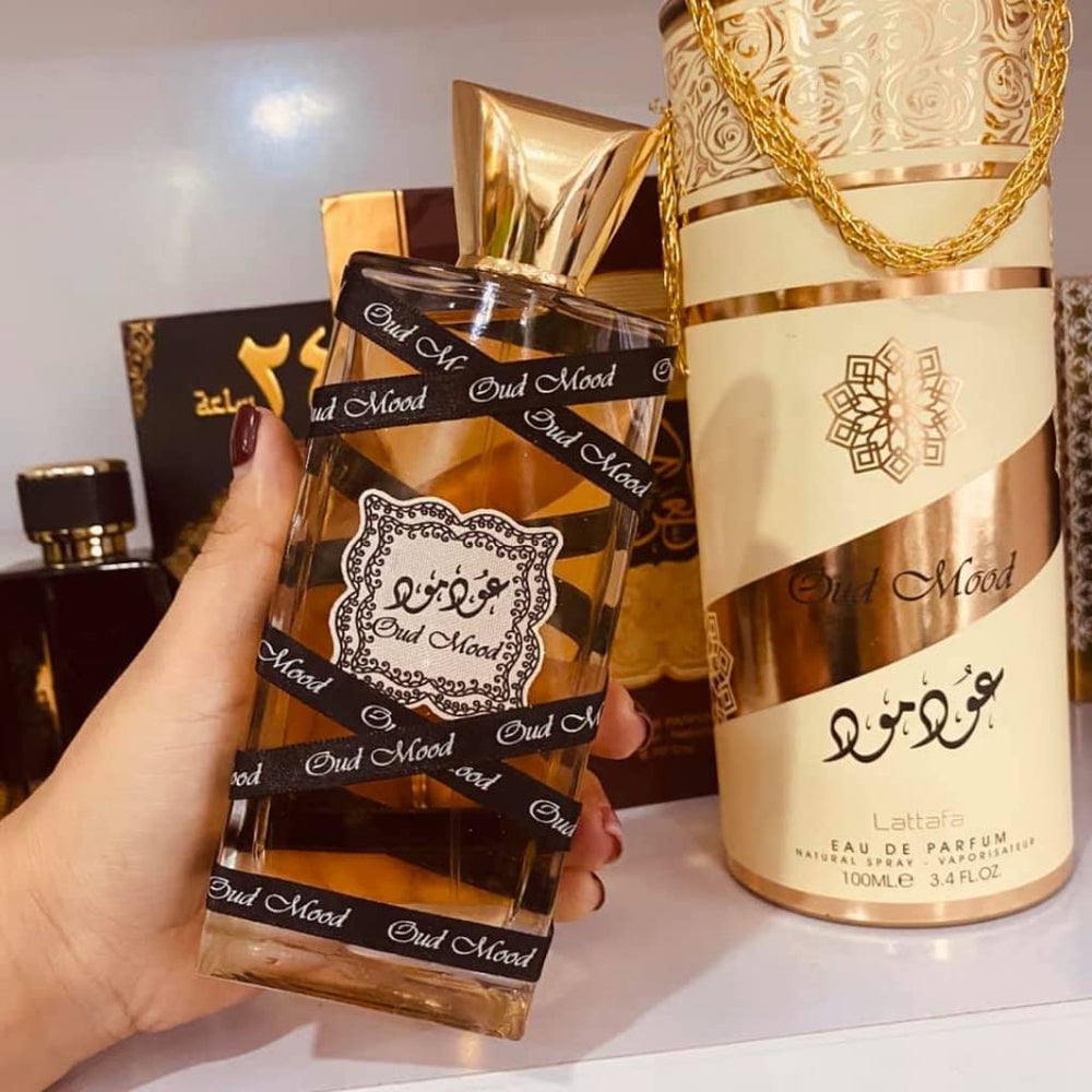 Lattafa Oud Mood box packaging signals premium unisex perfume experience
