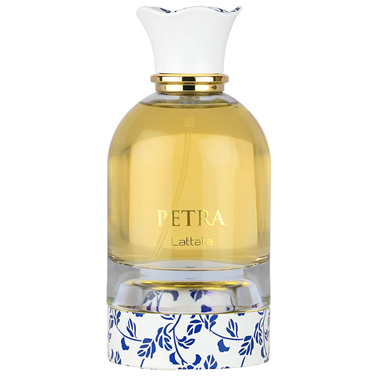 Lattafa Petra bottle on display, elegant Mediterranean-inspired scent for evenings.