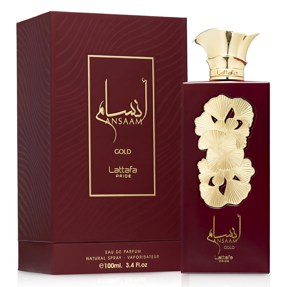 Lattafa Pride Ansaam Gold packaging box, gift-ready for special occasions.