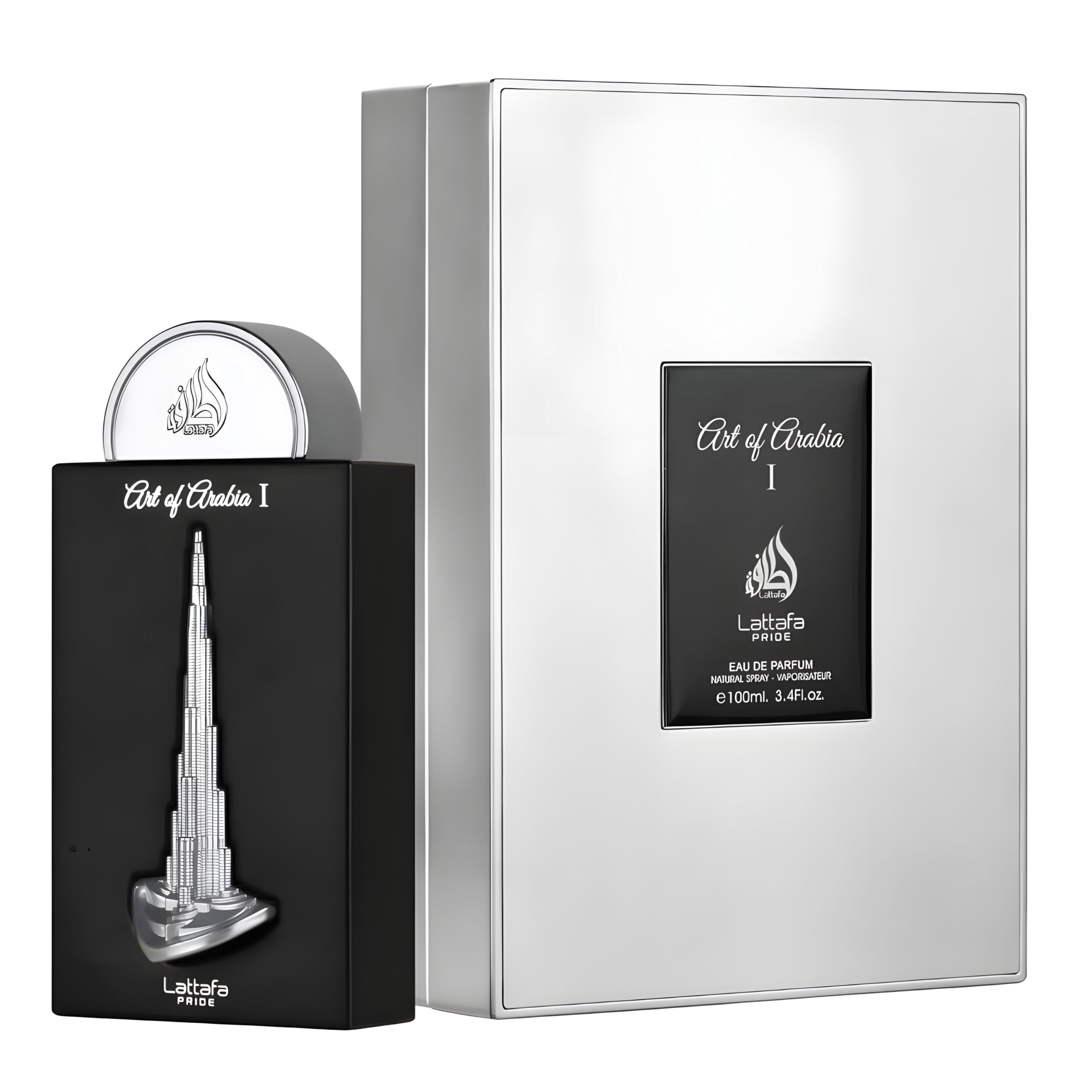 Lattafa Pride Art of Arabia I shelf display highlights long-lasting day-to-night versatility