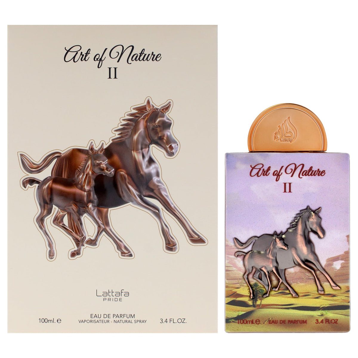 Lattafa Pride Art of Nature II bottle front for versatile everyday wear.
