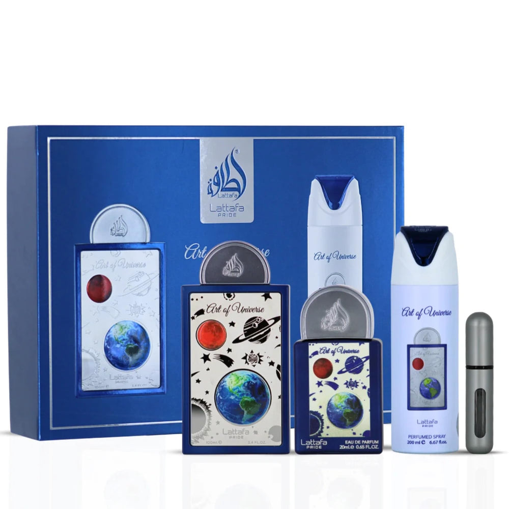 Lattafa Pride Art of Universe deodorant spray, subtle daily fragrance companion
