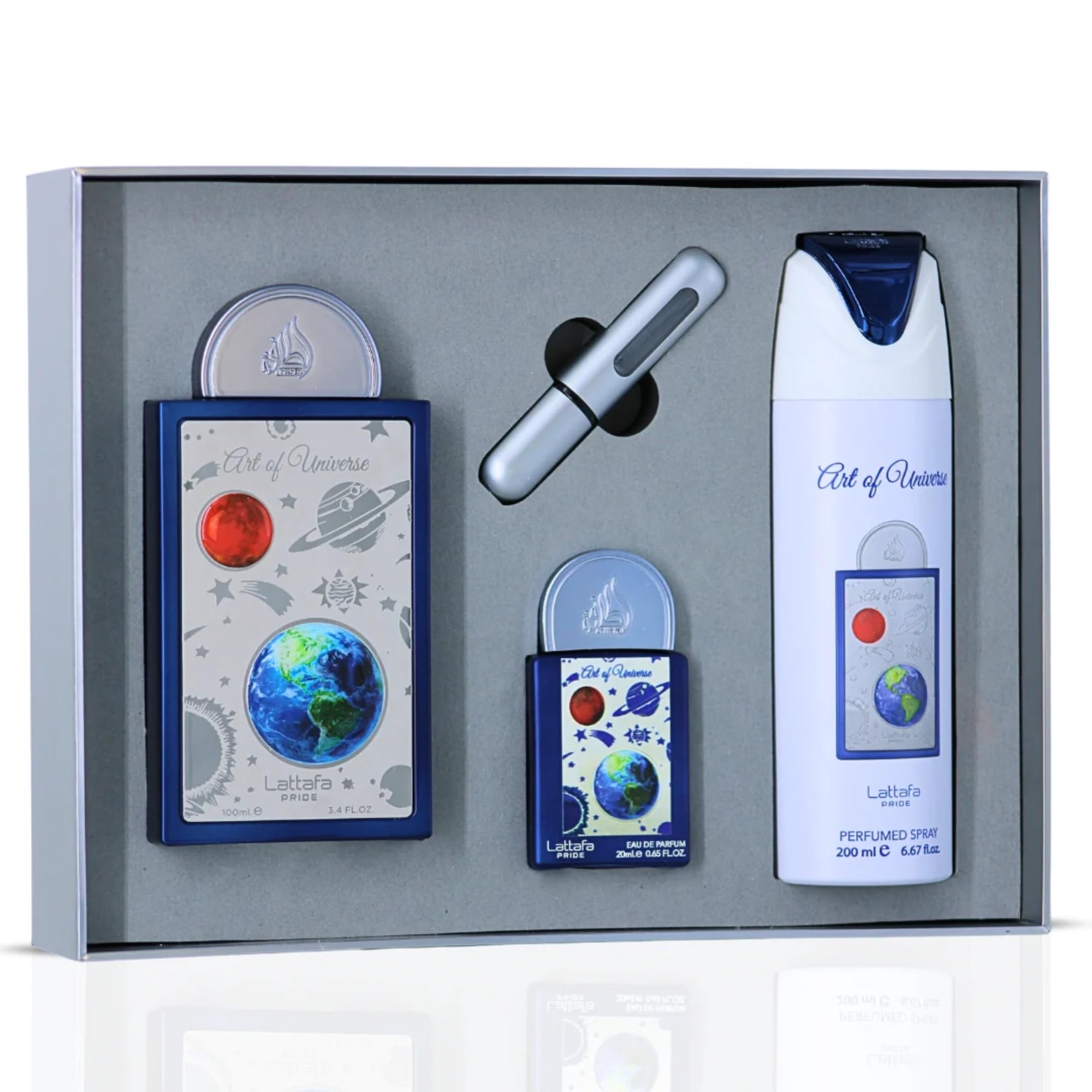 Lattafa Pride Art of Universe gift-set packaging, premium presentation for gifting