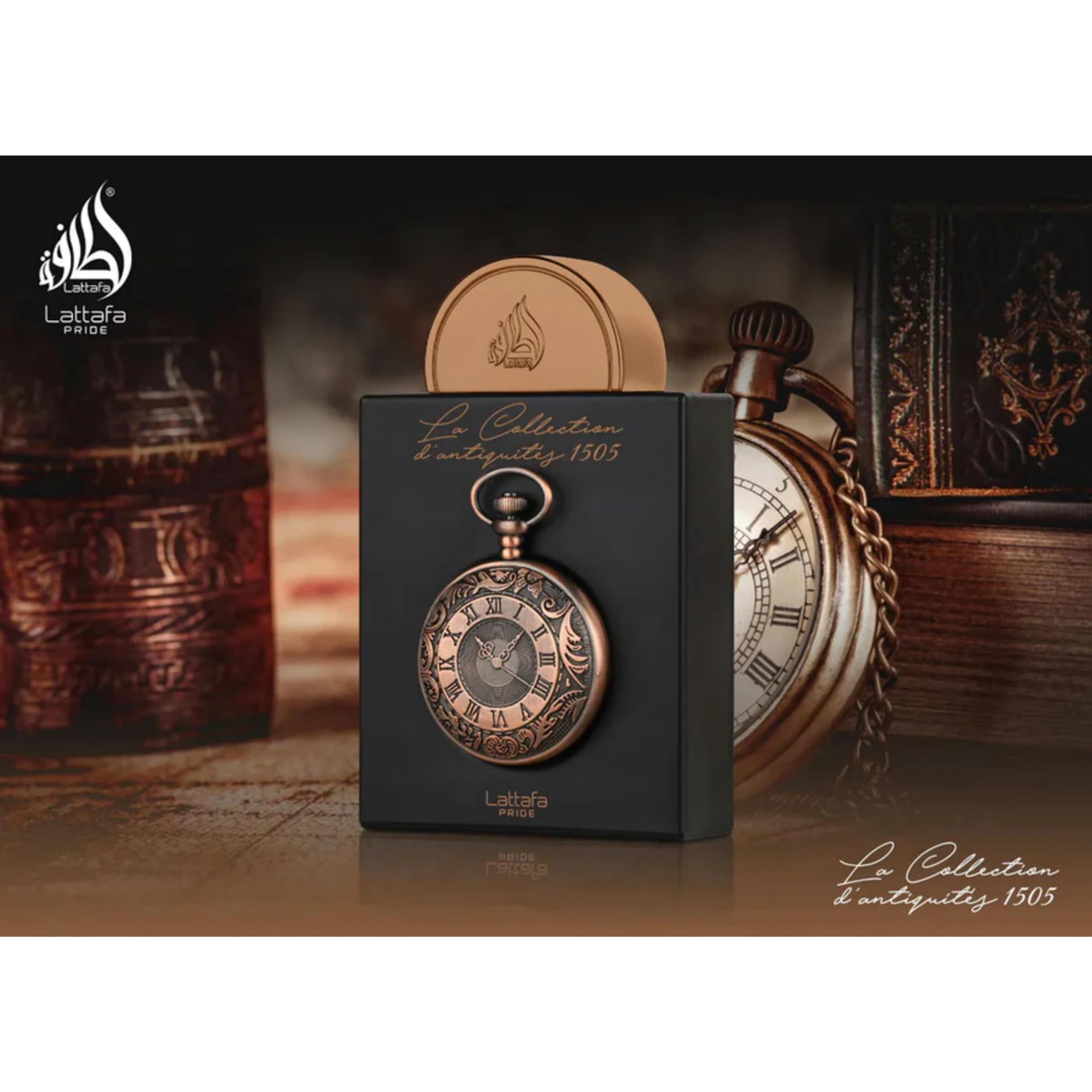 Lattafa Pride 1505 base notes balsam styrax cypriol guaiacwood offer a warm foundation.