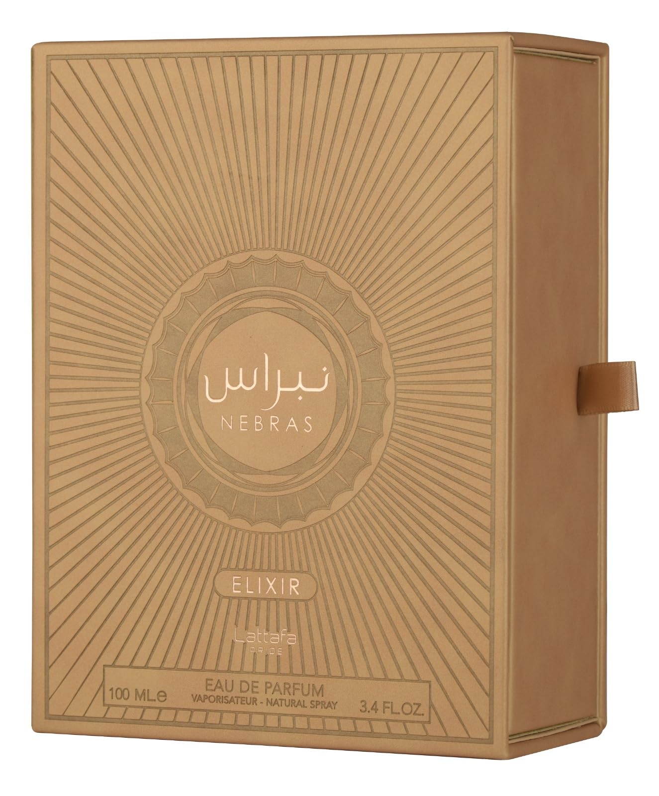 Lattafa Pride Nebras Elixir heart notes with heliotrope and sugar cane deepen sweetness for versatile wear.